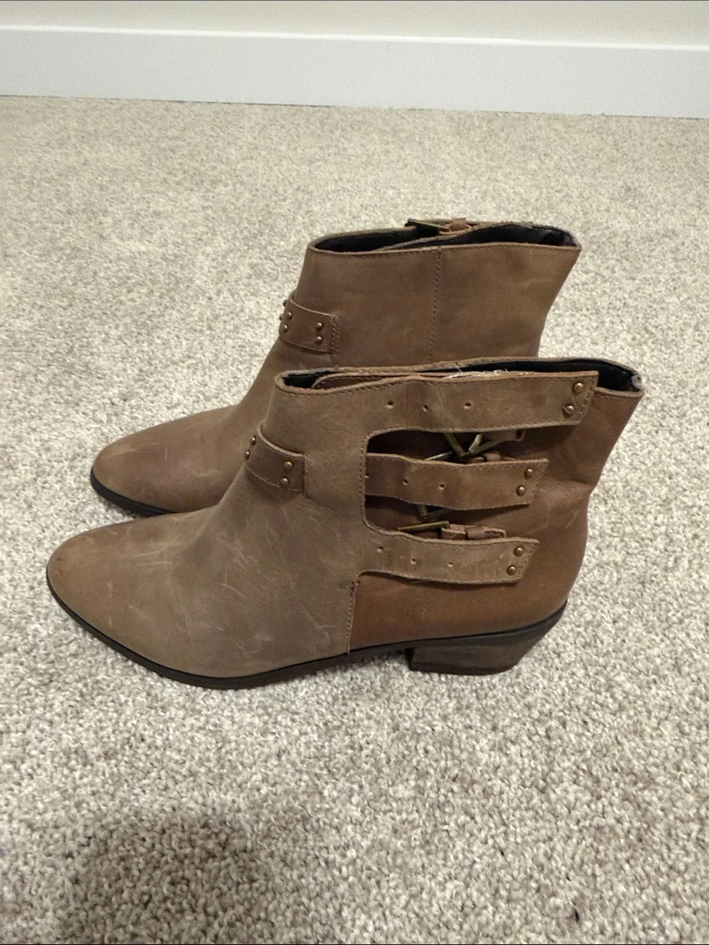 Joie Tan Triple-Buckle Ankle Boots